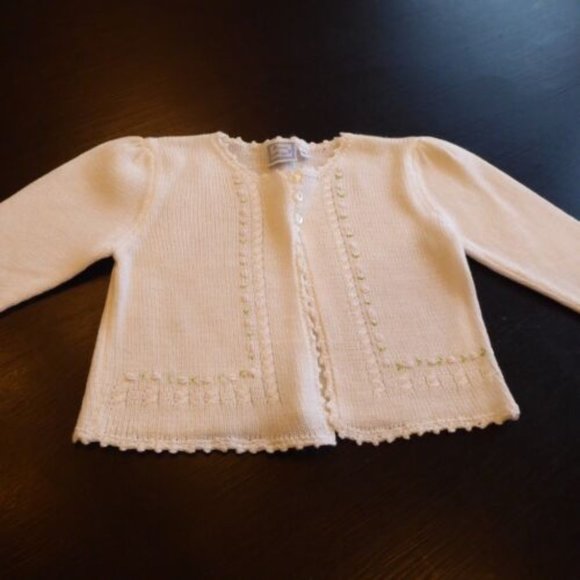 Emma Morgan Baby Girl 3 MO White Knit Sweater Cardigan w/ Tiny Emboridery Roses - Picture 1 of 9